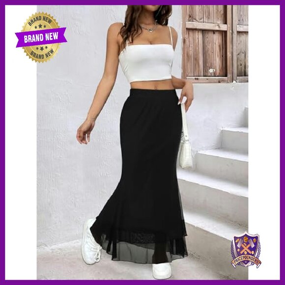 Mesh Maxi Skirt Elastic Waist Flowy Boho Summer Skirt - Picture 5 of 8